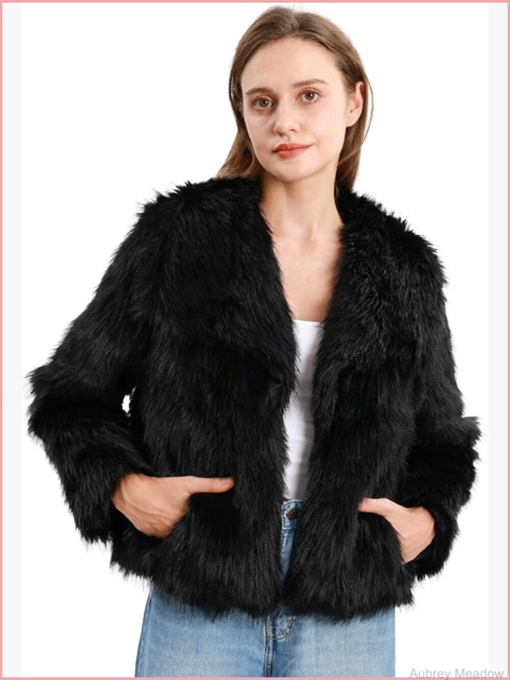 Faux Fur Turn-Down Collar Jacket Coat - Open Front Long Sleeve Fuzzy Fleece Coat